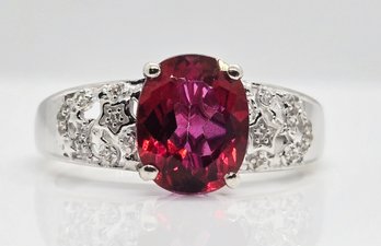 Mystic Peony Topaz, White Zircon Celestial Ring In Rhodium Over Sterling