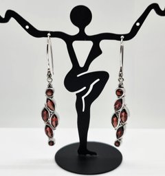 Sajen Silver, Garnet Earrings In Rhodium Over Sterling