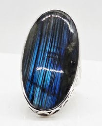 Large Gray Labradorite, Rhodium Over Sterling Ring