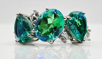 Peacock Quartz, White Zircon Ring In Platinum Over Sterling