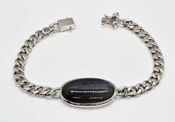 Labradorite With Curb Chain Bracelet In Bonded Platinum