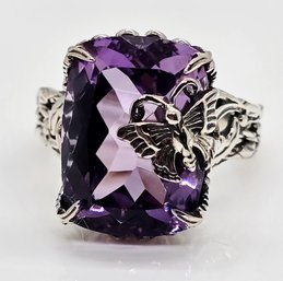Indian Artisan Crafted Rose De France Amethyst, Twilight Wings Ring In Sterling