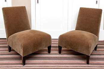 Pair Of Designer Mohair Upholstered Slipper Chairs