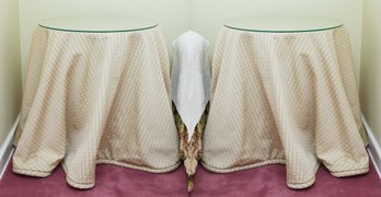 Pair Of Glass Top Round Side Tables With Tablecloths