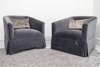 Contemporary Restoration Hardware Pair Of Upholstered Tub Chairs