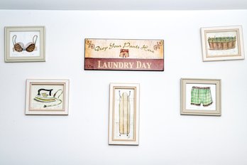 Collection Of Laundry Related Prints And A Sign