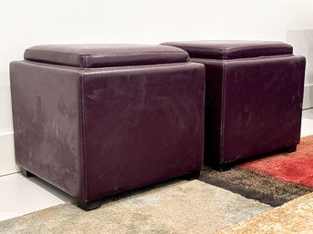 Pair Of Leather Upholstered Storage Stools