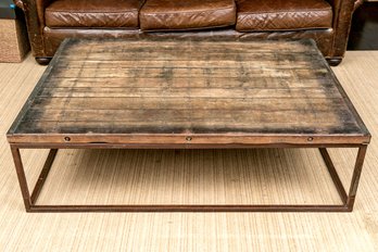Lillian August Substantial Iron Framed Wooden Top Cocktail Table