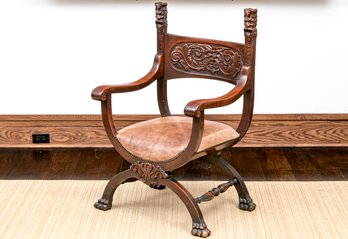 Fabulous Fruitwood Dante Chair, Late 19th - 20th C.