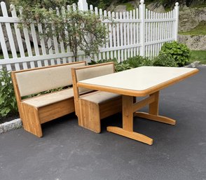 Vintage Kitchen Solid Wood Benches, Two Chairs & Table