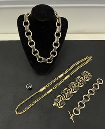 Gold Toned & Black Necklace With Matching Bracelet, Gold Toned Necklace & More