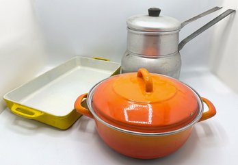 Enameled Dutch Oven & Roasting Pan & Wear-Ever Aluminum Double Boiler Pot