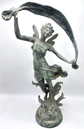 Vintage Art Nouveau Cast Iron Sculpture Of Fairy Woman With Wings