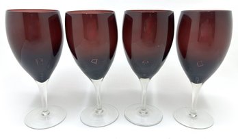 Set 4 Amethyst Purple Glass Wine Goblets