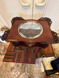 Louis XV Style Mahogany Side Table With Original Glass Insert