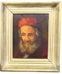 Jos Van Dijk (Dutch, 1913-2000), Canvas Portrait Of Bearded Elderly Man In Red Cap