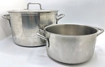 2 Large Heavy Metal Cooking Pots, Larger With Lid