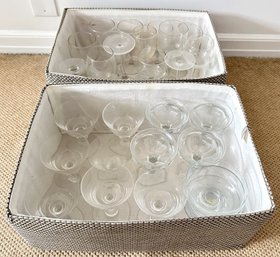 Over 20 Assorted Wine Glasses & 3 Dessert Cups In Container Store Storage Boxes