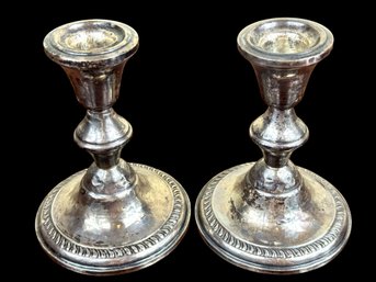 Pair Of Sterling Silver Weighted Candle Stick Holders