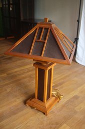 1970s Arts & Crafts / Mission Style Wooden Lamp