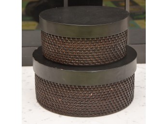 (2) Mitchel Gold + Bob Williams Lidded Rattan Storage Boxes