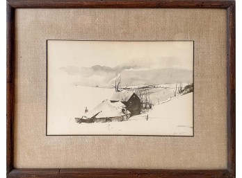 Andrew Wyeth ‘The Corner’ Framed Lithograph Of Early Mid 20th Century Farm In Winter