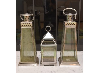 (3) Pottery Barn Silver Lanterns