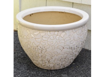White Ceramic Planter With Vine Design
