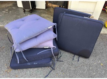 (3) Pottery Barn Tie-On Outdoor Seat Cushions And (3) Sunbreall Outdoor Seat Cushions