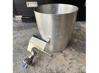 Silver Toned Wastebasket With Toilet Paper Holder