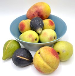 10 Vintage Heavy Plaster Faux Fruit In Ceramic Bowl