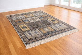 Vintage Persian-Style Area Rug, Blue & Ivory Geometric Design  55' X 78' - Westport