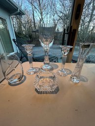 Clear Crystal Lot, Generous, Candle Sticks, Chalis, Ashtray, Polish Crystal Vase