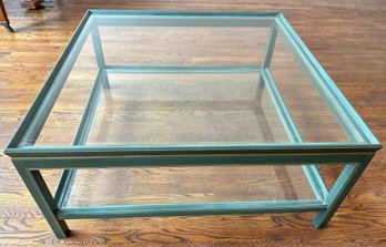 2 Tier JGS Denmark Glass Coffee Table With Painted Wood Frame -- SEE DESCRIPTION For Pick-Up Instructions