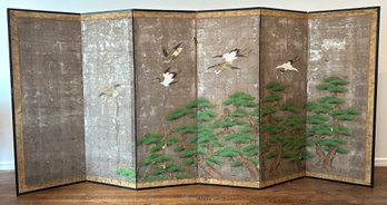 Vintage Japanese Byobu Hand Painted Folding Screen Room Divider