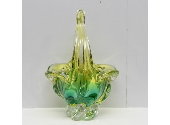 Hand Blown Murano Art Glass Basket