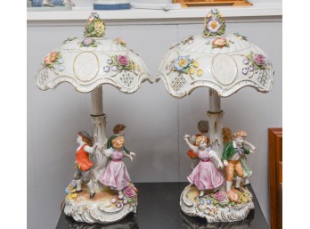 Pair Of Schierholz Hand Painted Ceramic Lamps