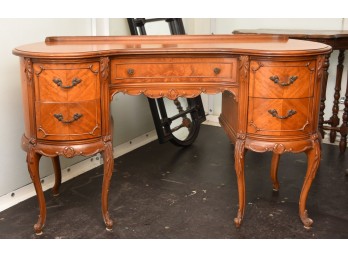 Antique French Provincial Mahogany Inlaid Marquetry Kidney Desk