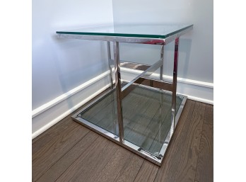 Modern Chrome And Glass Two-Tiered Side Table