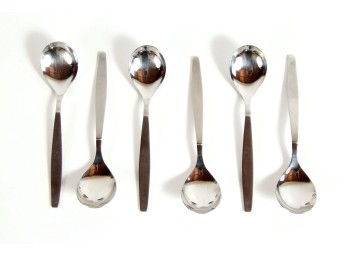 Mid Century Modern Stainless Steel Teaspoons / Soup Spoons - Set Of 6
