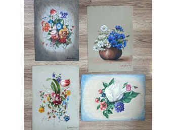 (4) Original Signed Gouache Paintings By Romeo Zambianchi Unframed