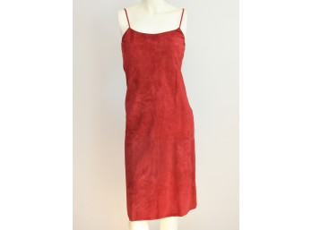 Theory Red Suede Spaghetti Strap Dress
