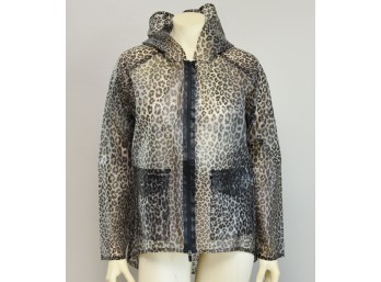 Leopard Print Sheer Rain Coat With Hood By Kreen