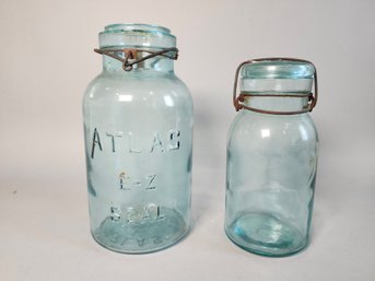 Vintage Blue Glass Jars Including Atlas E-z Seal
