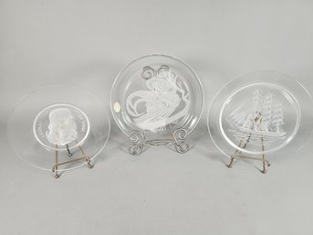 Vintage Etched Crystal Plates: Lalique, Val Saint Lambert, Michael Yates