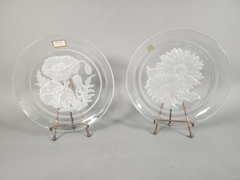Vintage Signed Vinardi Hand Crafted Crystal Botanical Plates
