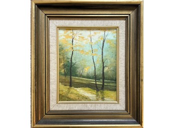 Mid-Century Modern Fall Landscape Oil On Canvas Signed