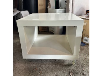 Modern White Laminate Wood Rolling Side Table