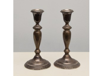Pair Of Empire Sterling Weighted Taper Candlestick Holders