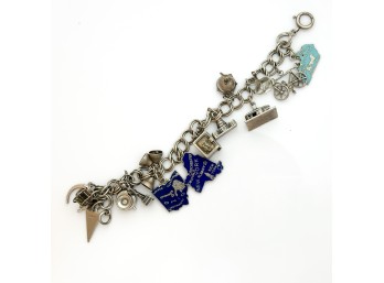 New York State Sterling Silver Chain Link Charm Bracelet